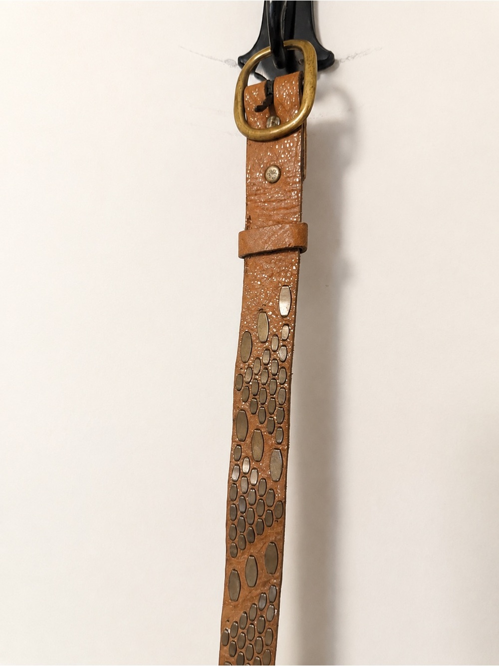 Calleen Cordero Leather Studded Belt with Brass Buckle Sz 32